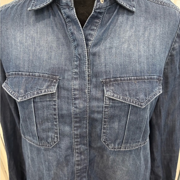 White House Black Market Dress Size 2 Jean Denim Cotton Collared Roll Tab Sleeve - Picture 2 of 7